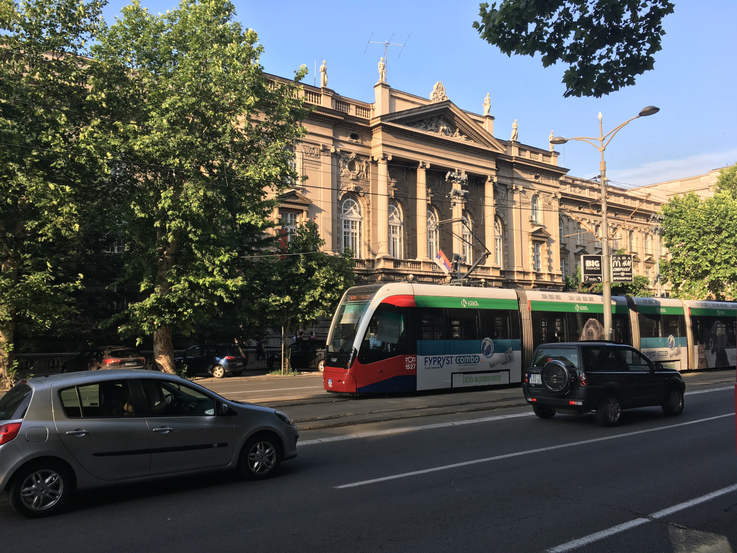 Train passing by the Faculty of Technical Sciences in Bulevar Kralja Aleksandra