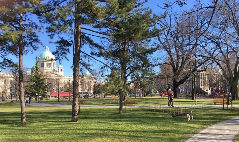 A view on the National Assembly of Serbia from Pioneers' park