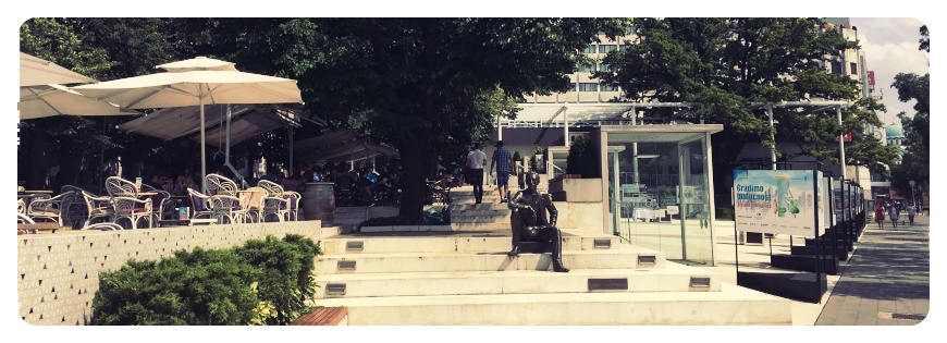 Monument to Borislav Pekić, writer, at Flower Square